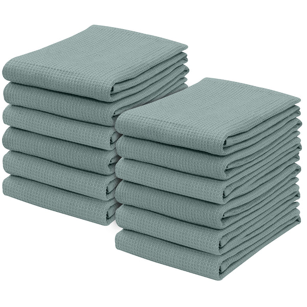 100% Cotton Kitchen & Dish Towel by Ruvanti - 12 Pack (15 Inch x 25 Inch) - Grey (Waffle Weave)