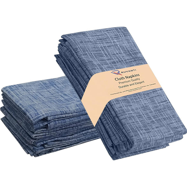 Cloth Napkins (18x18 Inches) - Soft, Durable and Absorbent Printed Cloth Napkins by Ruvanti - Blue Print