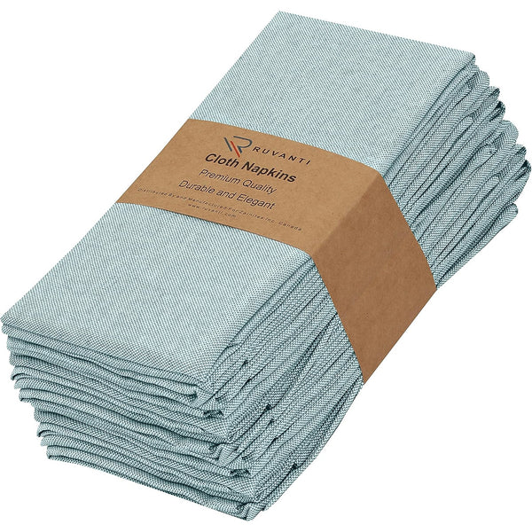Polycotton Cloth Napkins 18x18 Inch New Colors by Ruvanti (12 Pack) - Baby Blue