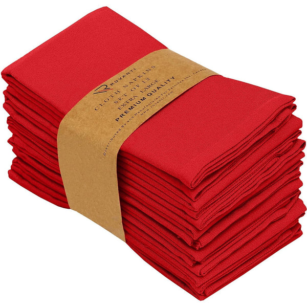 Absorbent Cotton Blend Cloth Napkins by Ruvanti (18x18 Inches) - Red
