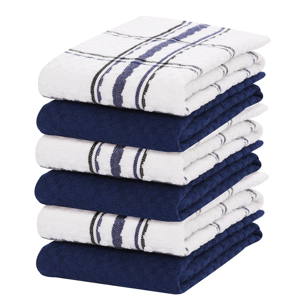100% Cotton Kitchen & Dish Towel by Ruvanti-6 Pack  (15 Inch x 25 Inch) - Navy (Terry Weave)