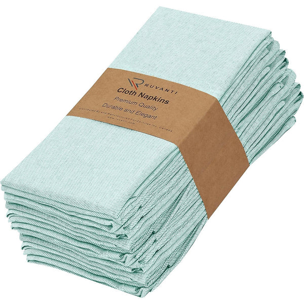 Polycotton Cloth Napkins 18x18 Inch New Colors by Ruvanti (12 Pack) - Sea Green