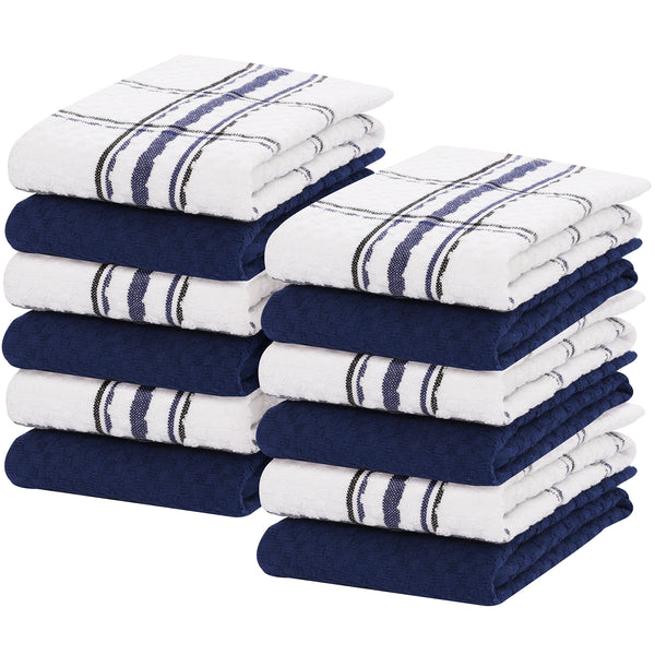 100% Cotton Kitchen & Dish Towel by Ruvanti - 12 Pack (15 Inch x 25 Inch) - Navy (Terry Weave)