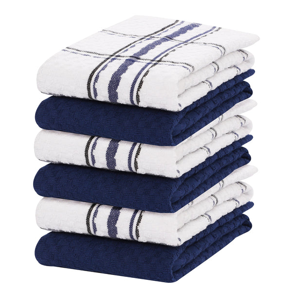 100% Cotton Kitchen & Dish Towel by Ruvanti- (15 Inch x 25 Inch) - Navy (Terry Weave)