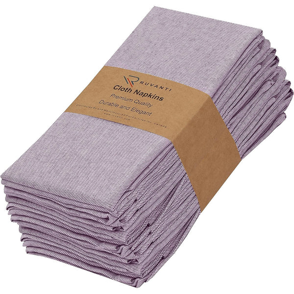 Polycotton Cloth Napkins 18x18 Inch New Colors by Ruvanti (12 Pack) - Purple