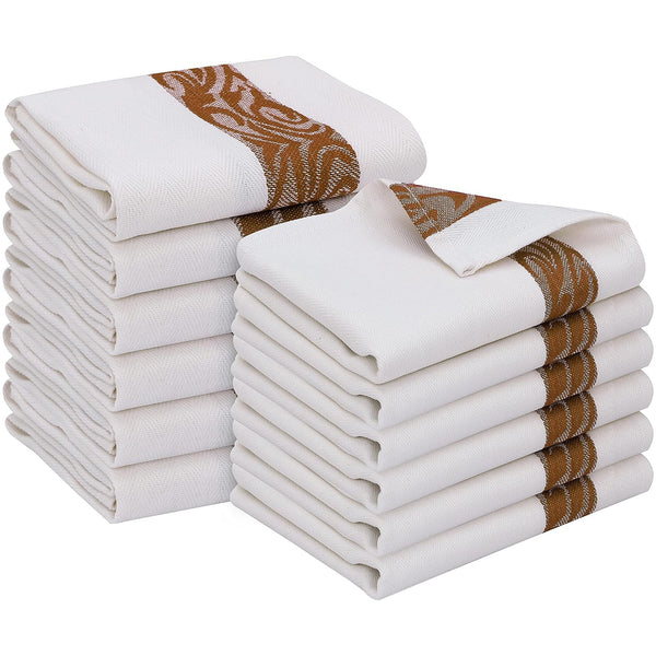 100% Cotton Kitchen & Dish Towel by Ruvanti -12 Pack  (15 Inch x 25 Inch) - Brown (Jacquard Weave)