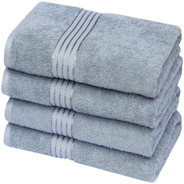 100% Cotton Bath Towel by Ruvanti - (27x54 Inch) - Greyish Blue - 4 Pack