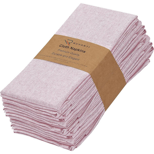 Polycotton Cloth Napkins 18x18 Inch New Colors by Ruvanti (12 Pack) - Pink