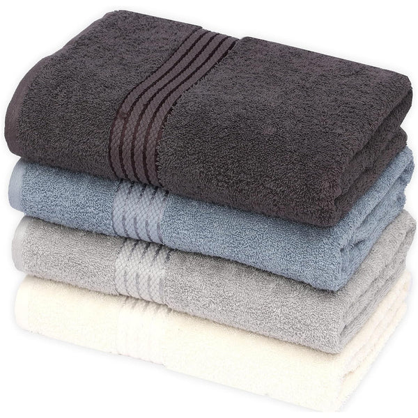 100% Cotton Bath Towel by Ruvanti - (27x54 Inch) - Assorted (Cream, Grey, Blue, Silver) - 4 Pack
