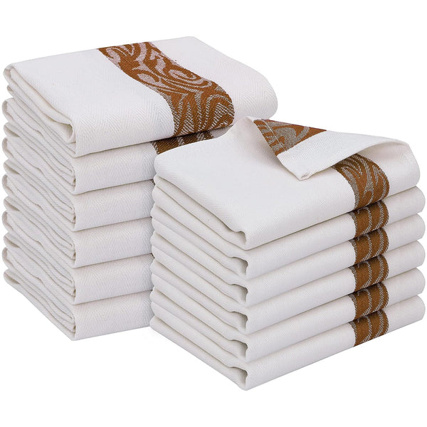 100% Cotton Kitchen & Dish Towel by Ruvanti - (15 Inch x 25 Inch) - Brown (Jacquard Weave)