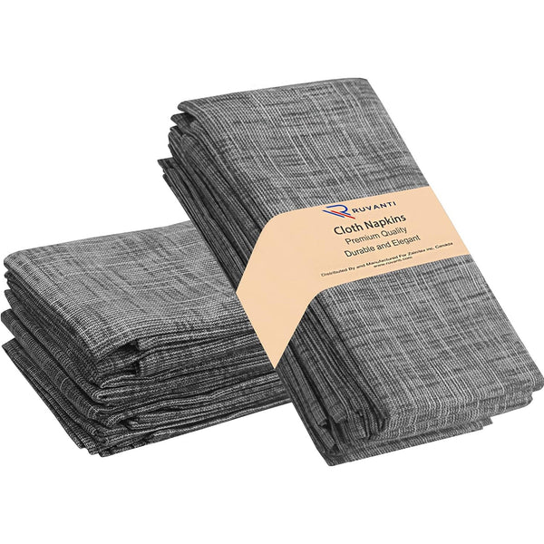 Cloth Napkins (18x18 Inches) - Soft, Durable and Absorbent Printed Cloth Napkins by Ruvanti - Grey Print