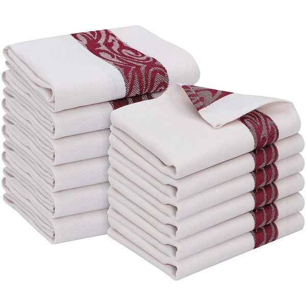 100% Cotton Kitchen & Dish Towel by Ruvanti - (15 Inch x 25 Inch) - Burgundy (Jacquard Weave)