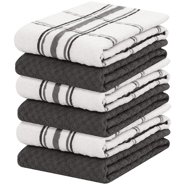 100% Cotton Kitchen & Dish Towel by Ruvanti - (15 Inch x 25 Inch) - Dark Grey (Terry Weave)