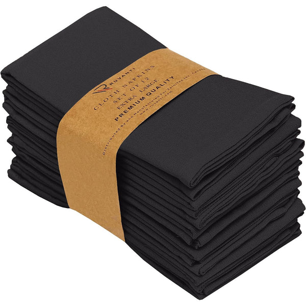 Absorbent Cotton Blend Cloth Napkins by Ruvanti (18x18 Inches) - Black