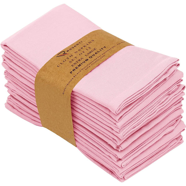 Absorbent Cotton Blend Cloth Napkins by Ruvanti (18x18 Inches) - Pink