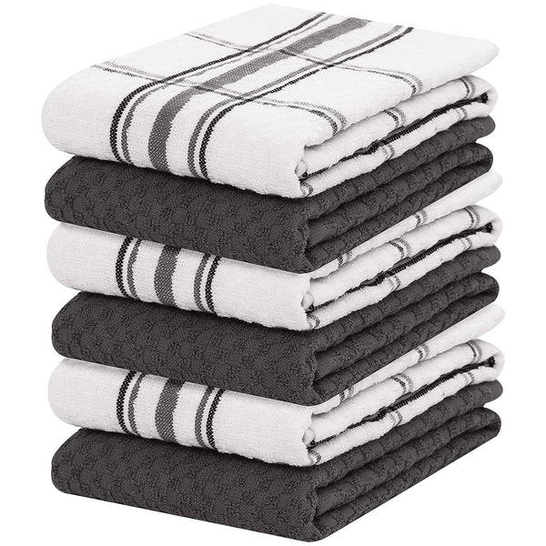 100% Cotton Kitchen & Dish Towel by Ruvanti - 6 Pack (15 Inch x 25 Inch) - Dark Grey (Terry Weave)