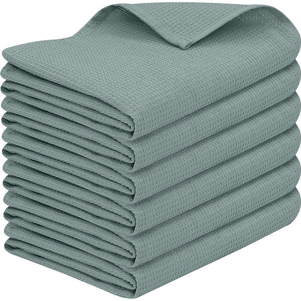 100% Cotton Kitchen & Dish Towel by Ruvanti - 6 Pack (15 Inch x 25 Inch) - Grey (Waffle Weave)