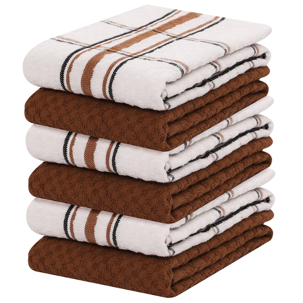 100% Cotton Kitchen & Dish Towel by Ruvanti - 6 Pack (15 Inch x 25 Inch) - Tan (Terry Weave)