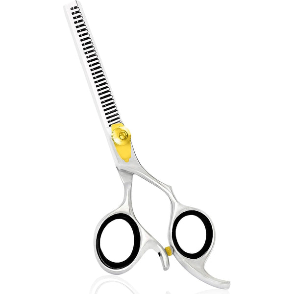 Premium Hair Cutting Scissors- Includes Protective Case  by Ruvanti (Silver Gold Thinning)