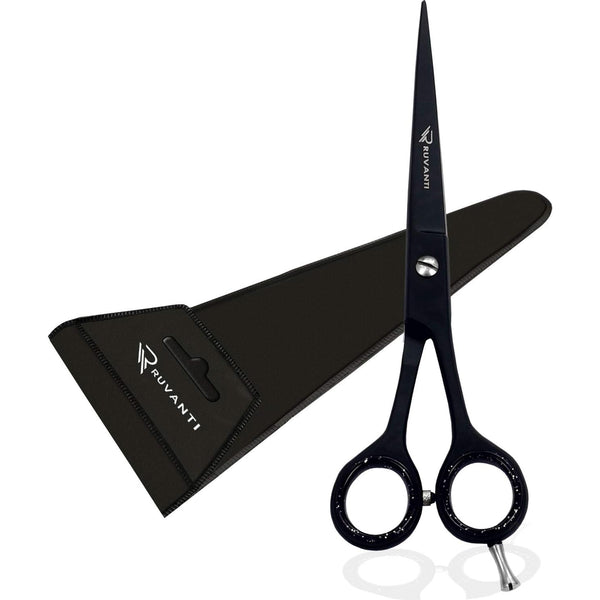 Premium Hair Cutting Scissors - Includes Protective Case by Ruvanti (Black Scissor)