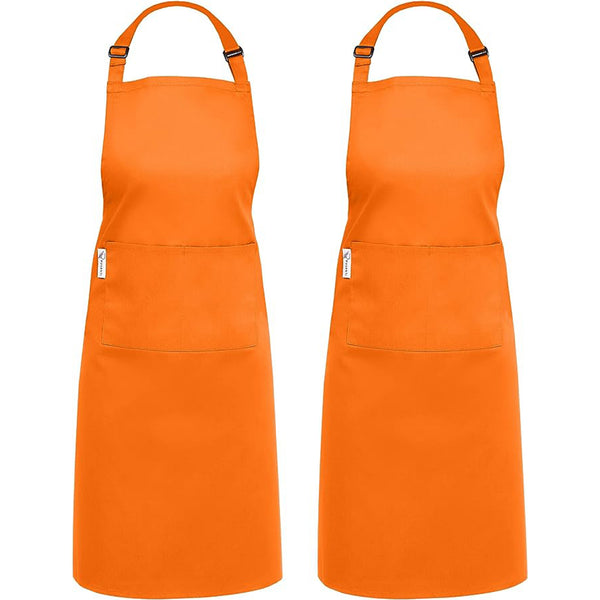 Cotton Blended Extra Large XXL Aprons for Women / Men by Ruvanti (Orange - 2 Pack)
