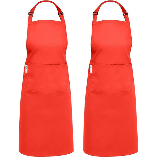 Cotton Blended Extra Large XXL Aprons for Women / Men by Ruvanti (Red - 2 Pack)
