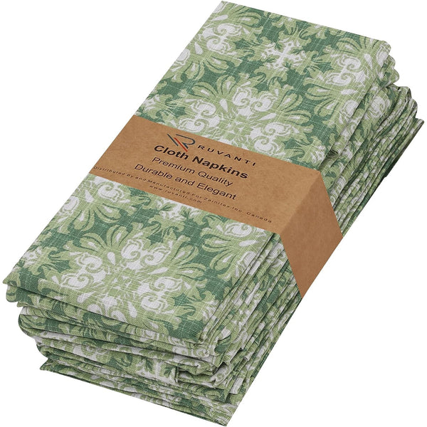 Cotton Cloth Napkins (18x18 Inches) - Soft, Durable and Absorbent Printed Cloth Napkins by Ruvanti - Grass Green