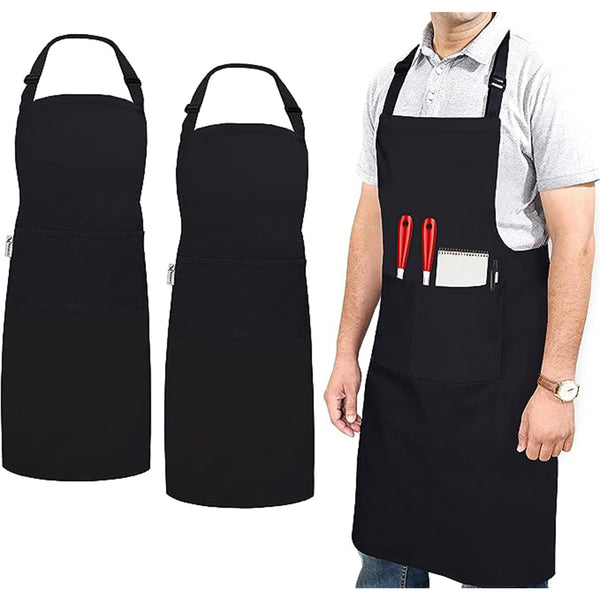 Cotton Blended Extra Large XXL Aprons for Women / Men by Ruvanti (Black - 2 Pack)