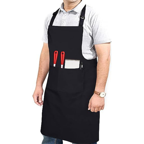 Cotton Blended Extra Large XXL Aprons for Women / Men by Ruvanti (Black - 1 Pack)
