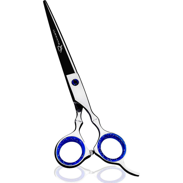 Premium Hair Cutting Scissors - Includes Protective Case - by Ruvanti (Silver & Blue Scissor)