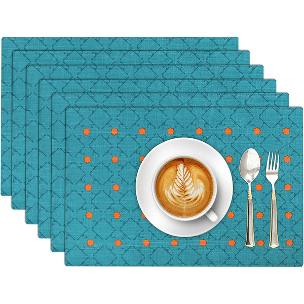 100% Cotton Dining Table Placemats Set of 6 By Ruvanti  (13 x19 Inch) - Combo