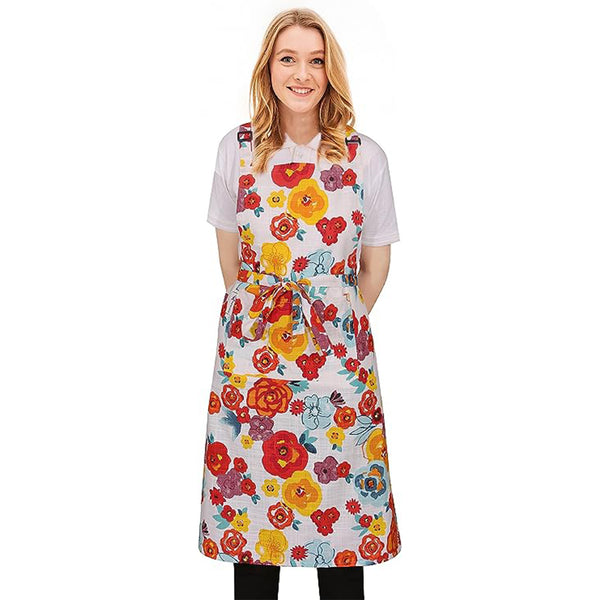 Cotton Enrich Cute Aprons for Women with Pockets by Ruvanti (Multi Flower)
