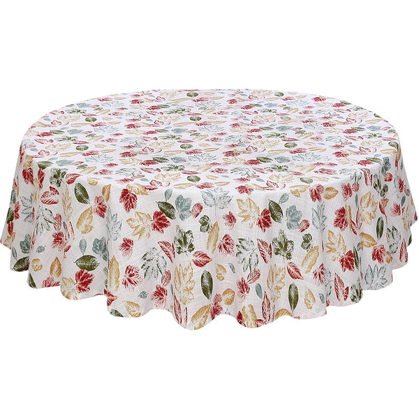 100% Cotton Table Cover Wrinkle Free by Ruvanti (Stamped Leaves)
