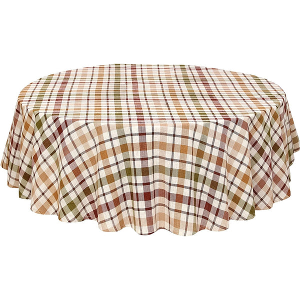 100% Cotton Table Cover Wrinkle Free by Ruvanti (Multi Check Brown)