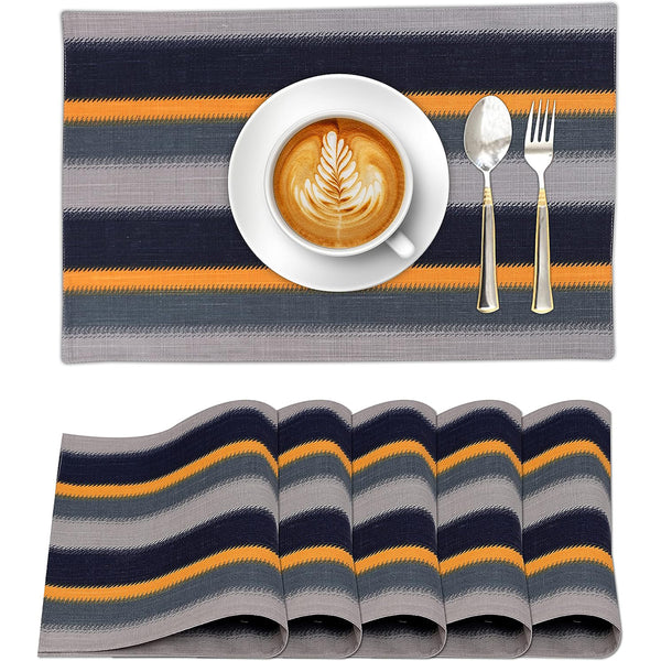 100% Cotton Dining Table Placemats Set of 6 By Ruvanti  (13 x 19 Inch) - Stripes