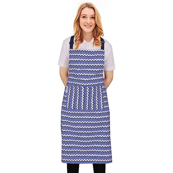 Cotton Enrich Cute Aprons for Women with Pockets by Ruvanti (Zigzag Stripe)