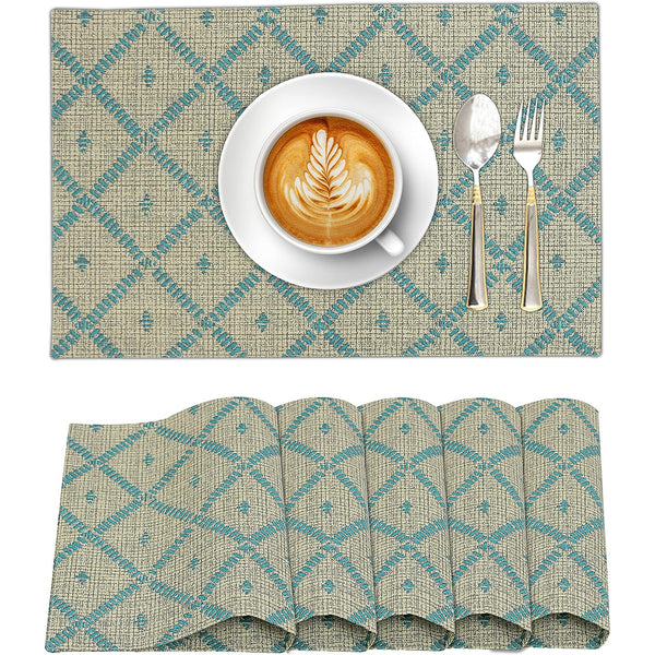 100% Cotton Dining Table Placemats Set of 6 By Ruvanti  (13 x 19 Inch)-Linear