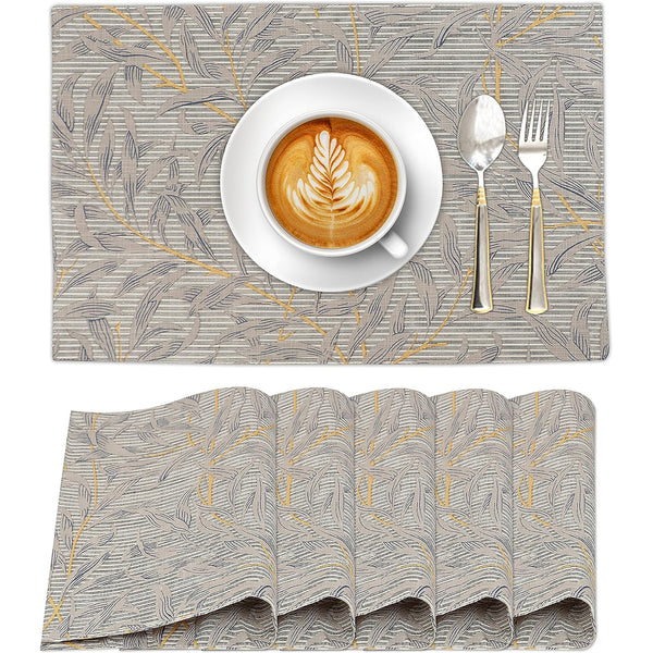 100% Cotton Dining Table Placemats Set of 6 By Ruvanti  (13 x 19 Inch) - Leafy