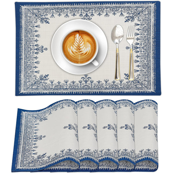 100% Cotton Dining Table Placemats Set of 6 By Ruvanti  (13 x 19 Inch) - Ethnic
