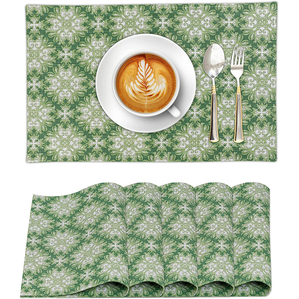100% Cotton Dining Table Placemats Set of 6 By Ruvanti  (13 x 19 Inch) - Grass Green
