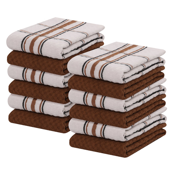 100% Cotton Kitchen & Dish Towel by Ruvanti-12 Pack  (15 Inch x 25 Inch) - Tan (Terry Weave)