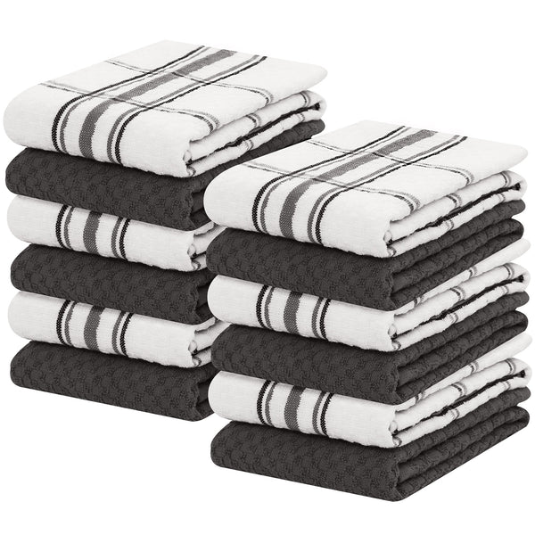 100% Cotton Kitchen & Dish Towel by Ruvanti -  (15 Inch x 25 Inch) - Dark Grey (Terry Weave)