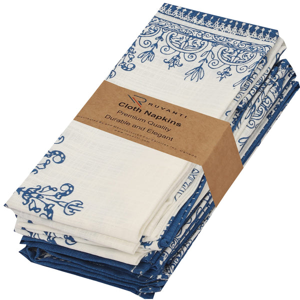 Cotton Cloth Napkins (18x18 Inches) - Soft, Durable and Absorbent Printed Cloth Napkins by Ruvanti - Ethnic