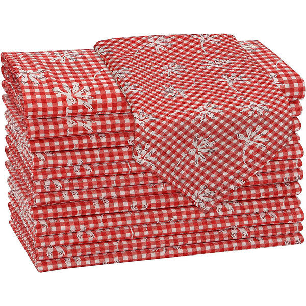 Cotton Cloth Napkins (18x18 Inches) - Soft, Durable and Absorbent Printed Cloth Napkins by Ruvanti - Gingham