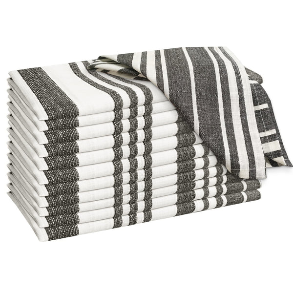 Cloth Napkins (18x18 Inches) - Soft, Durable and Absorbent Printed Cloth Napkins by Ruvanti- Dark Grey Stripe