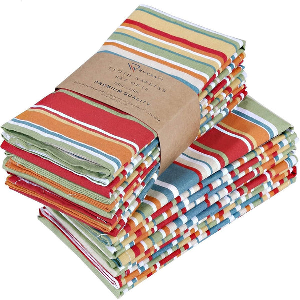 Cloth Napkins (18x18 Inches) - Soft, Durable and Absorbent Printed Cloth Napkins by Ruvanti _ Multi Stripe