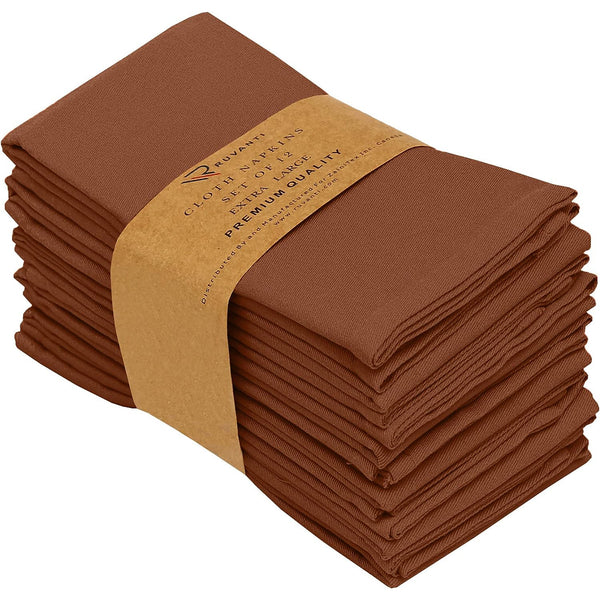 Absorbent Cotton Blend Cloth Napkins by Ruvanti (18x18 Inches) - Caramel Cafe