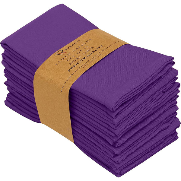 Absorbent Cotton Blend Cloth Napkins by Ruvanti (18x18 Inches) - Purple