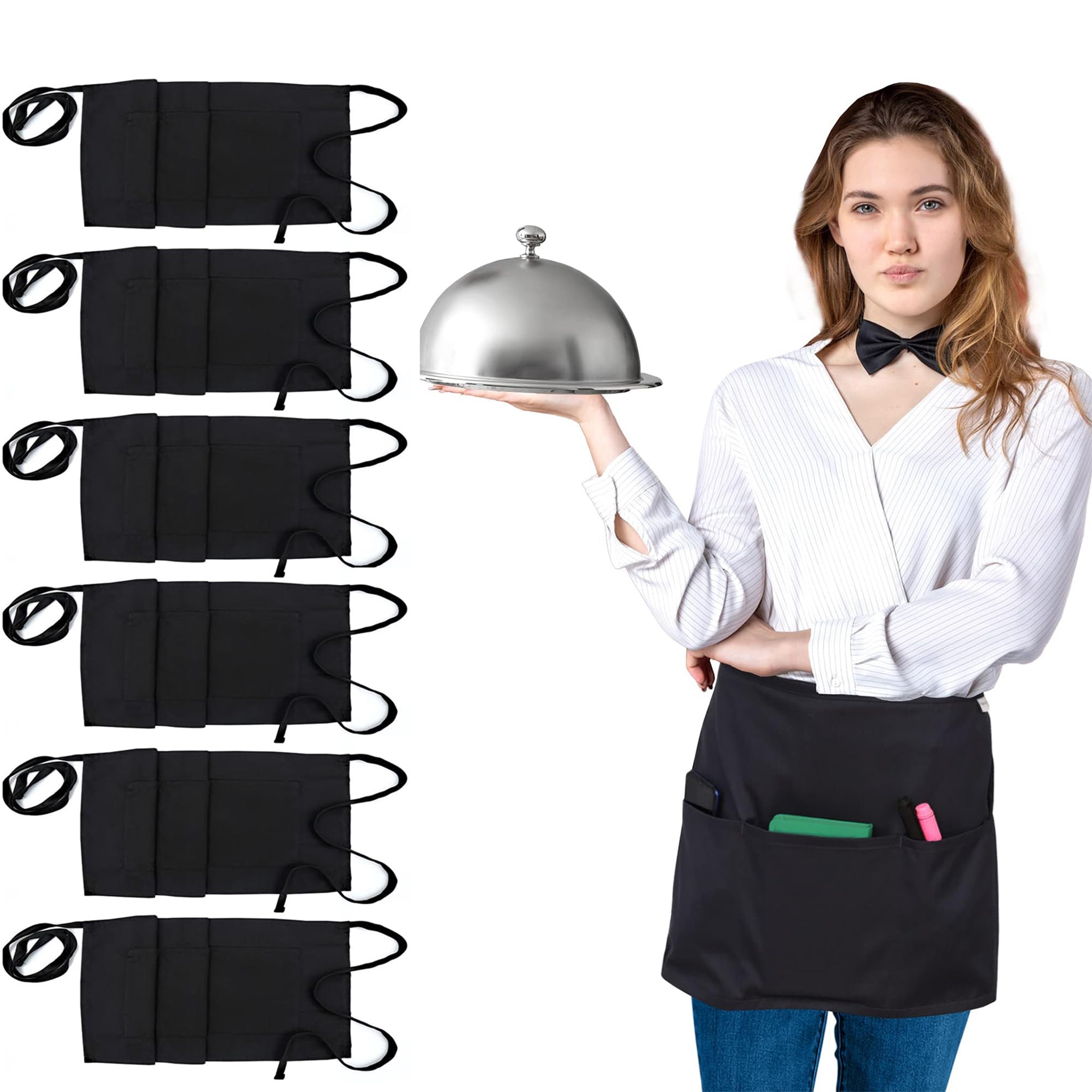 Waist Server Apron With 3 Pockets Black Plain – Ruvanti