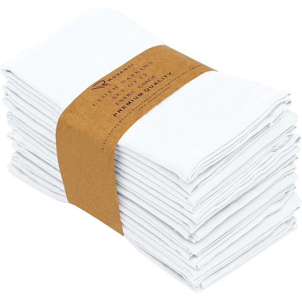 Absorbent Cotton Blend Cloth Napkins by Ruvanti (18x18 Inches) - White